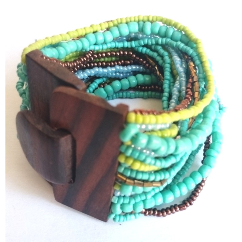 Bracelet avec fermoir bois XL vert turquoise
