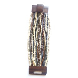 Bracelet avec fermoir bois XL crème argenté
