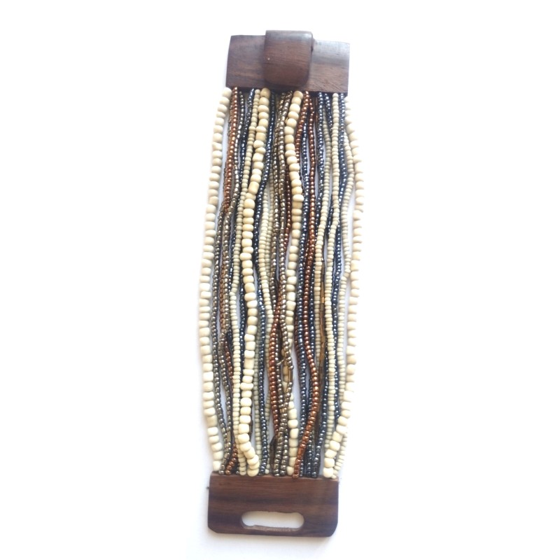 Bracelet avec fermoir bois XL crème argenté