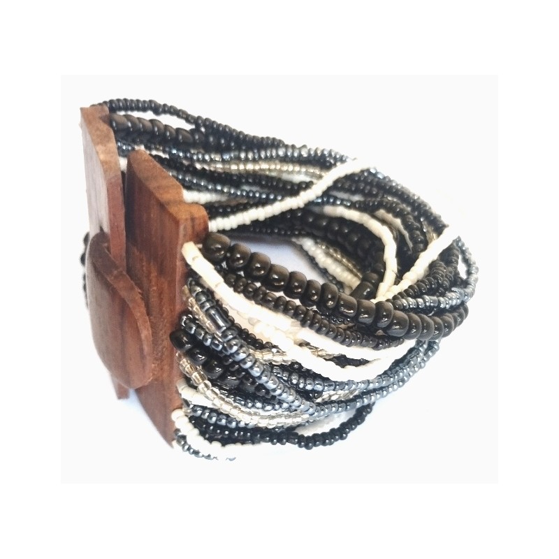 Bracelet avec fermoir bois XL noir blanc