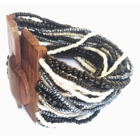 Bracelet avec fermoir bois XL noir blanc