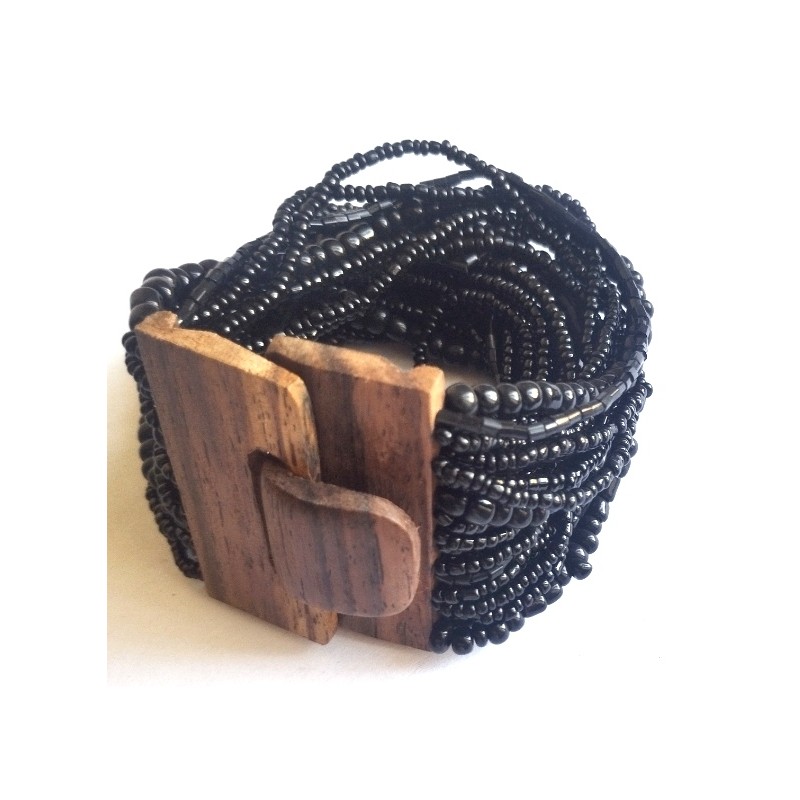 Bracelet avec fermoir bois XL noir