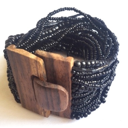 Bracelet avec fermoir bois XL noir