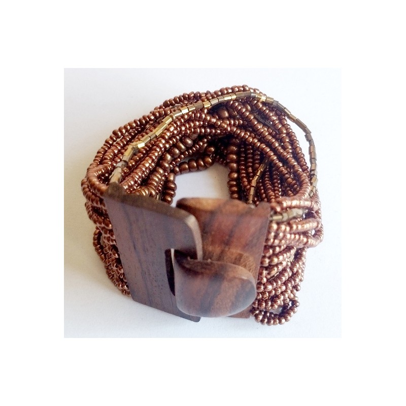 Bracelet avec fermoir bois XL marron cuivre