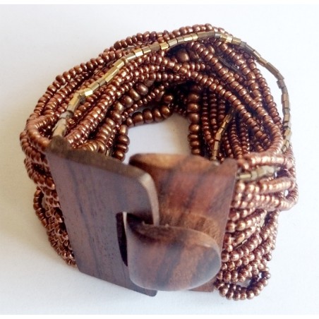 Bracelet avec fermoir bois XL marron cuivre