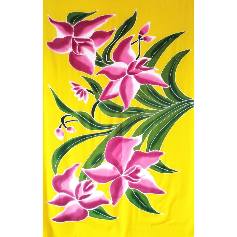 Paréo jaune fleurs tropicales