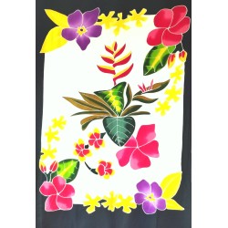 Paréo blanc noir fleurs tropicales