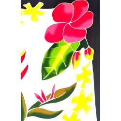 Paréo blanc noir fleurs tropicales