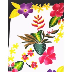 Paréo blanc noir fleurs tropicales
