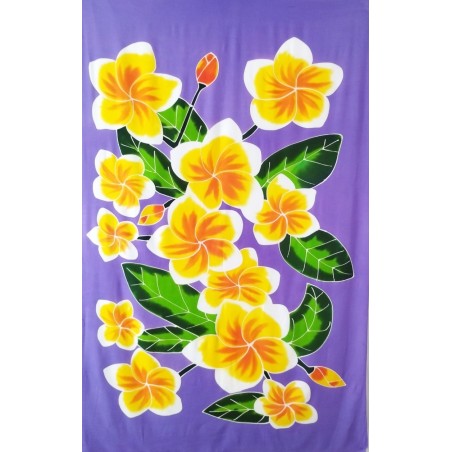 Paréo violet fleurs de frangipanier jaune Paréo violet fleurs de frangipanier jaune