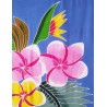 Paréo bleu fleurs de frangipanier jaune rose