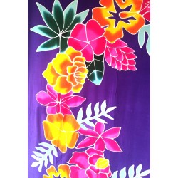 Paréo violet fleurs tropicales multicolores