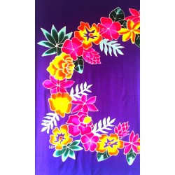 Paréo violet fleurs tropicales multicolores