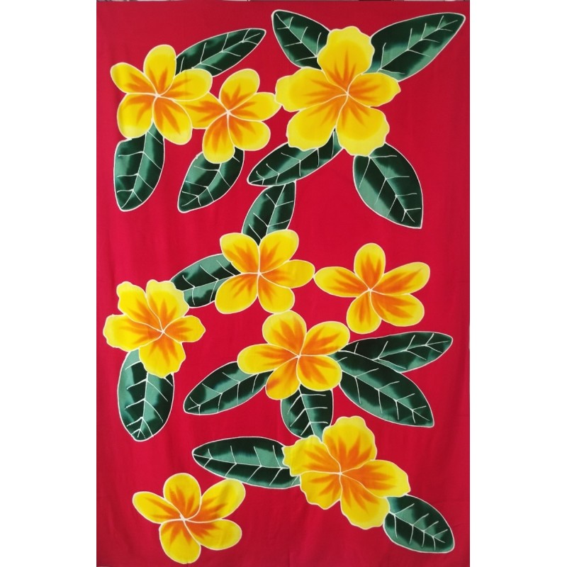 Paréo rouge fleurs tropicales jaune