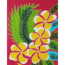 Paréo rouge fleurs de frangipanier jaune