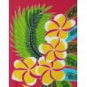 Paréo rouge fleurs de frangipanier jaune