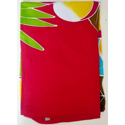 Paréo rouge fleurs de frangipanier jaune