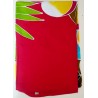 Paréo rouge fleurs de frangipanier jaune