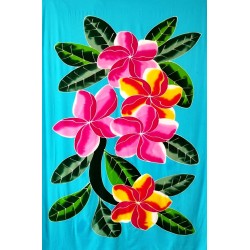 Paréo bleu turquoise fleurs de frangipanier