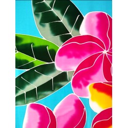 Paréo bleu turquoise fleurs de frangipanier