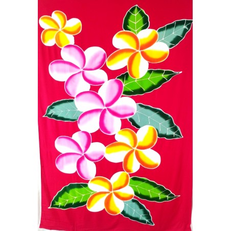 Paréo rouge fleurs de frangipanier rose jaune Paréo rouge fleurs de frangipanier rose jaune