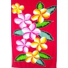 Paréo rouge fleurs de frangipanier rose jaune