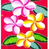 Paréo rouge fleurs de frangipanier rose jaune