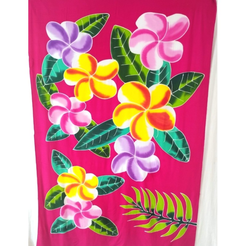Paréo rose fleurs de frangipanier