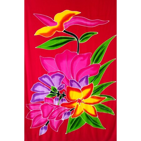 Paréo rouge fleurs tropicales Paréo rouge fleurs tropicales