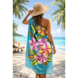 Paréo vert turquoise fleurs...