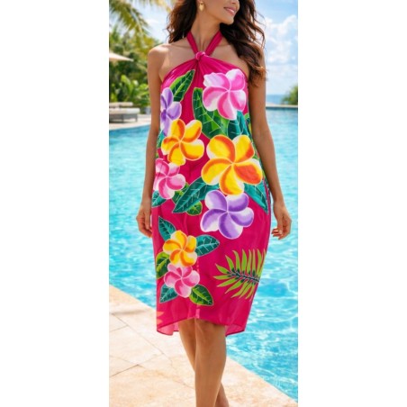 Paréo rose fleurs de frangipanier