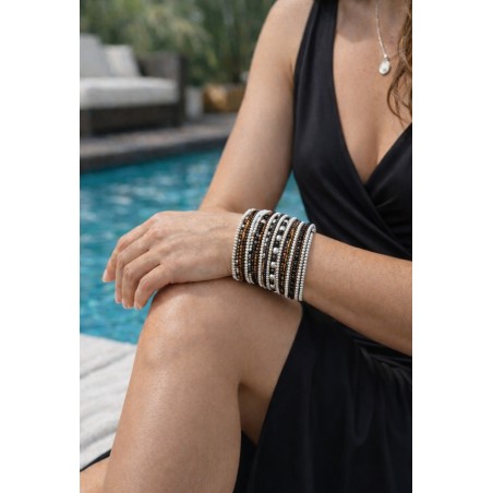 Bracelet femme manchette blanc marron argenté