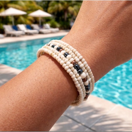 Bracelet femme fin en perles blanches crème