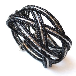 Bracelet femme torsadé noir argenté