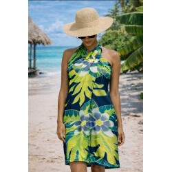 Paréo noir fleurs de tiaré