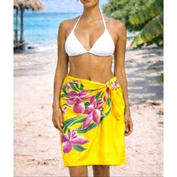 Paréo jaune fleurs tropicales