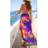 Paréo violet fleurs tropicales multicolores