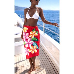 Paréo rouge fleurs de...