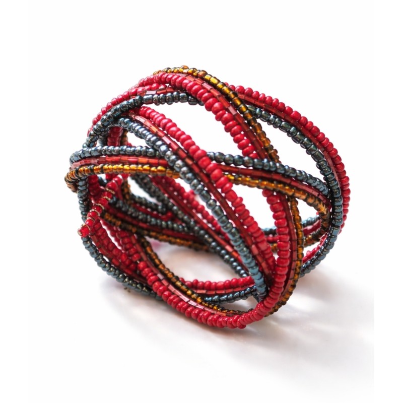 Bracelet femme torsadé rouge gris foncé