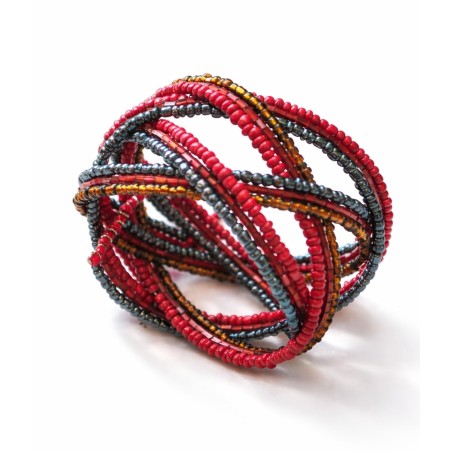 Bracelet femme torsadé rouge gris foncé