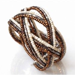 Bracelet femme torsadé blanc argenté marron