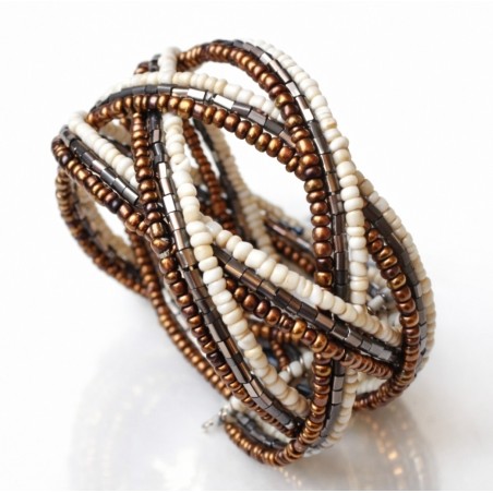 Bracelet femme torsadé blanc argenté marron