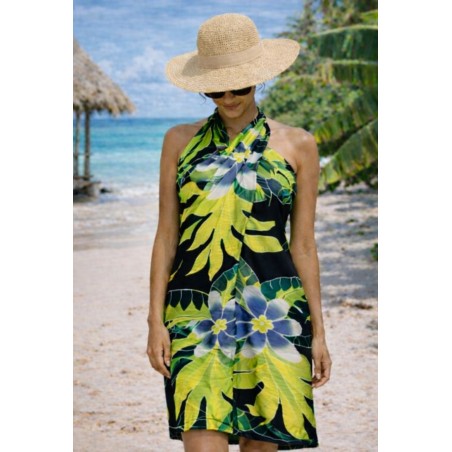 Paréo noir fleurs de tiaré