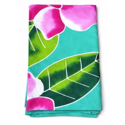 Paréo vert turquoise hibiscus rose blanc