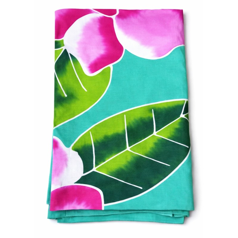 Paréo vert turquoise hibiscus rose blanc