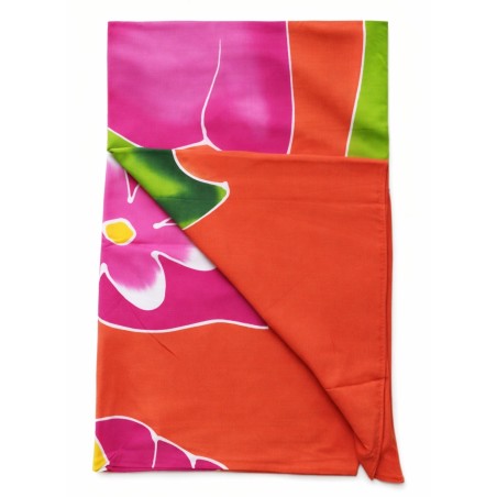 Paréo orange fleurs tropicales