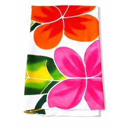 Paréo blanc fleurs de frangipanier rose orange