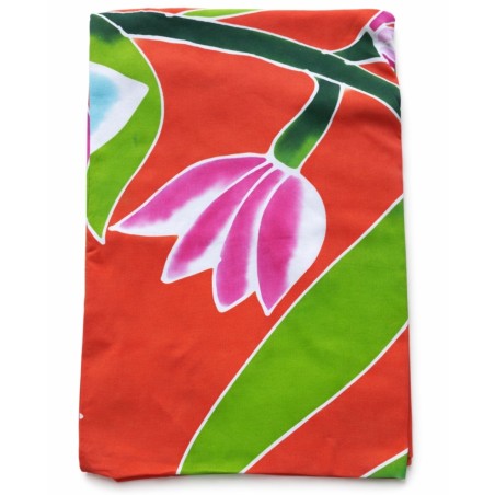 Paréo orange fleurs tropicales rose bleu