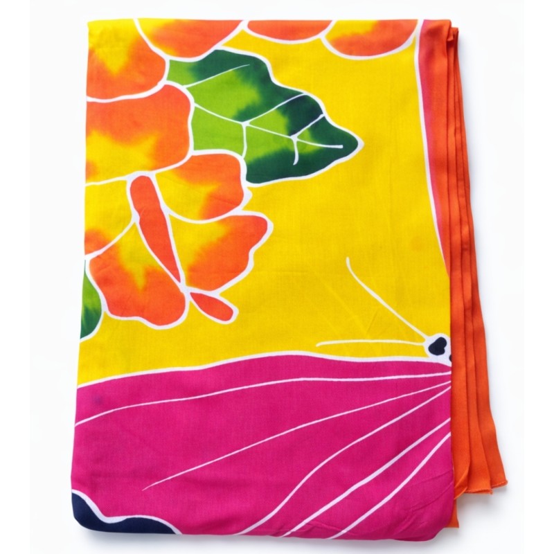 Paréo jaune papillon rose