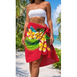 Paréo orange fleurs de frangipanier jaune